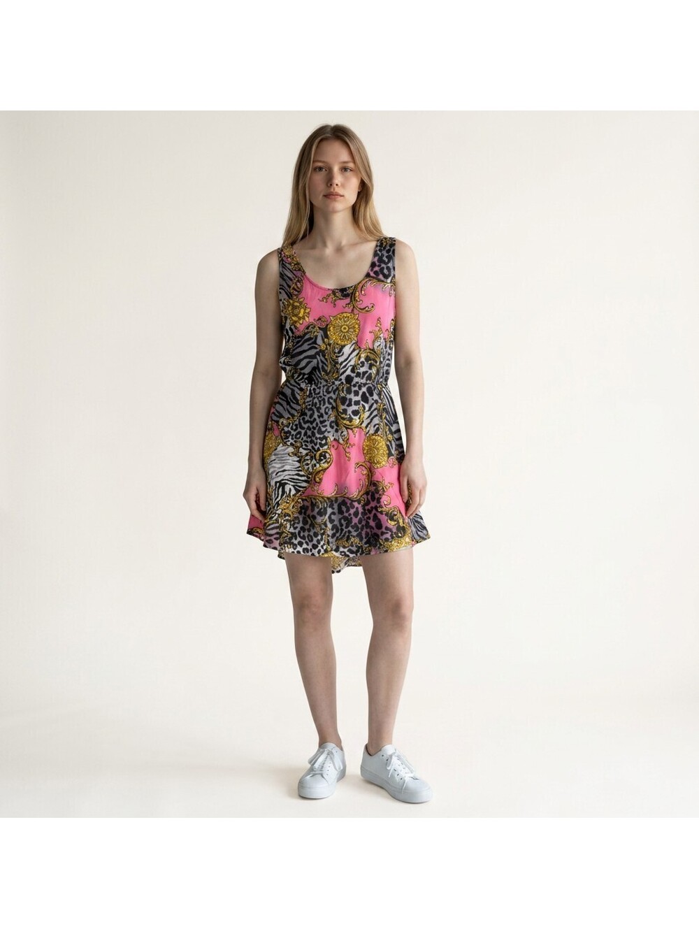 Rebellious One Mini Dress Women L Large Black Animal Print Short Sleeveless